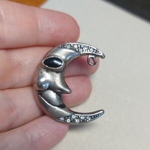 Crescent Moon Face Pin or Pendant | Silver-Tone Celestial